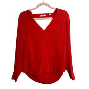 ALC Red Orange Cutout Back Long Sleeve Silk Blouse